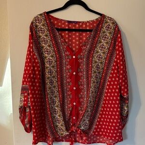 West Kei Red Patterned Women's Top
